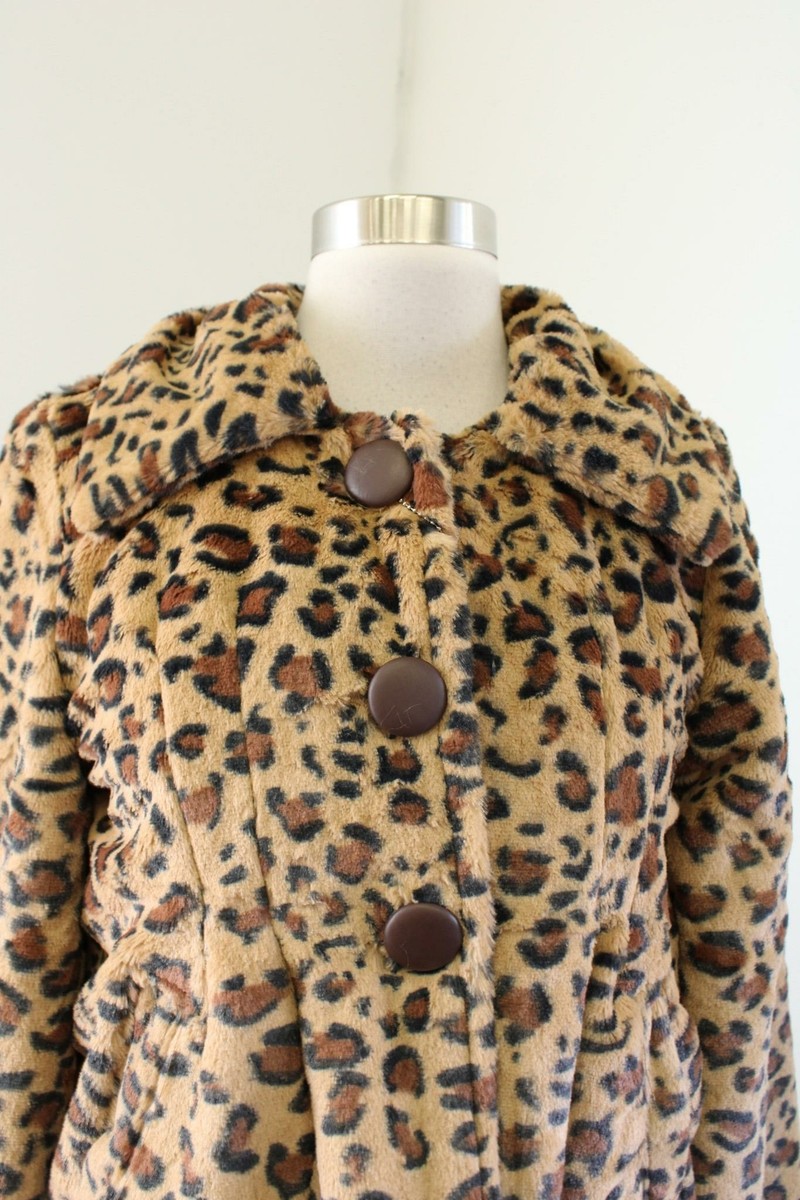 NWT Yoki Womens Leopard Print Soft Faux Fur VEGAN Swing Jacket