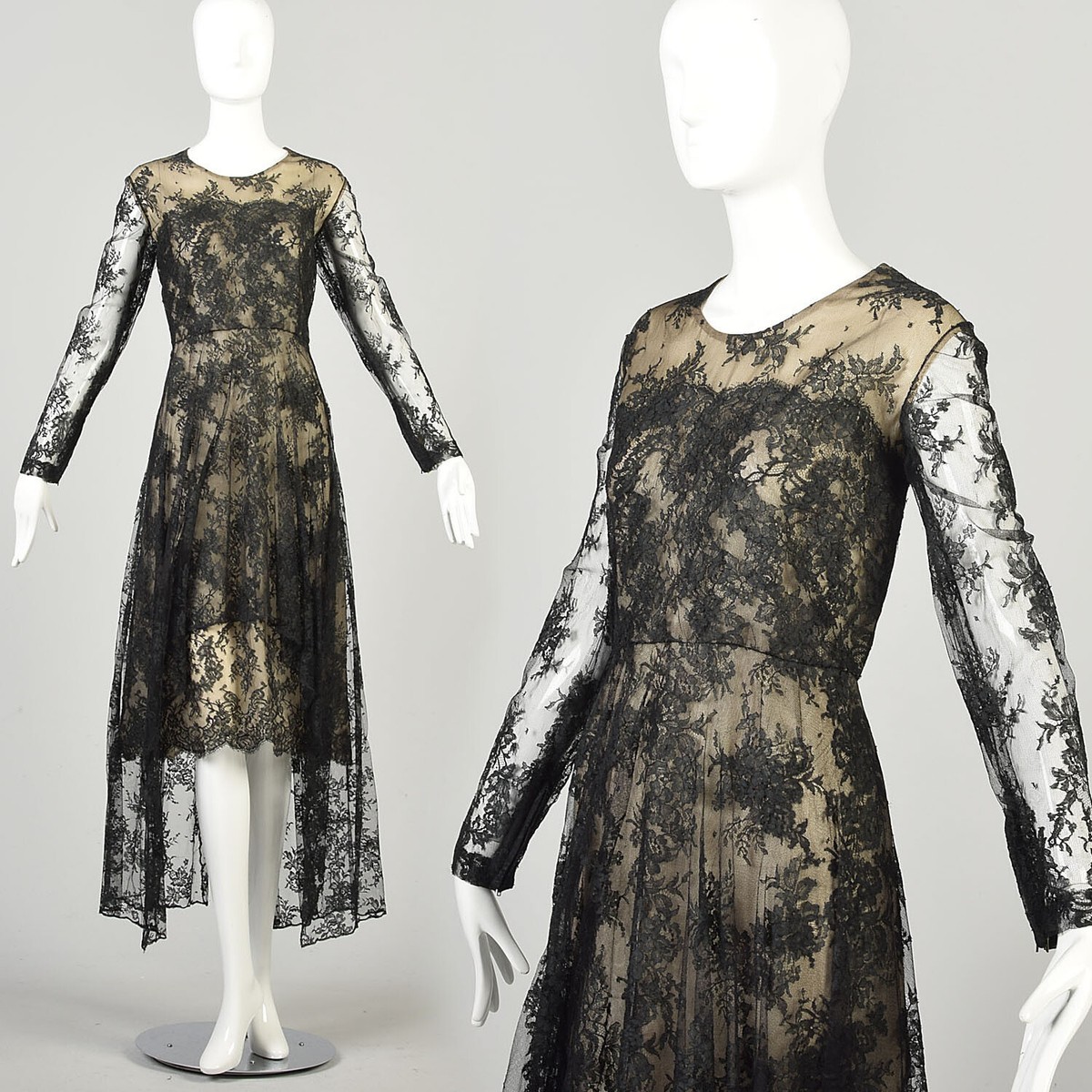 black lace dress with tan lining NIETTA / Black Wedding Dress with Nude Lining main image 0