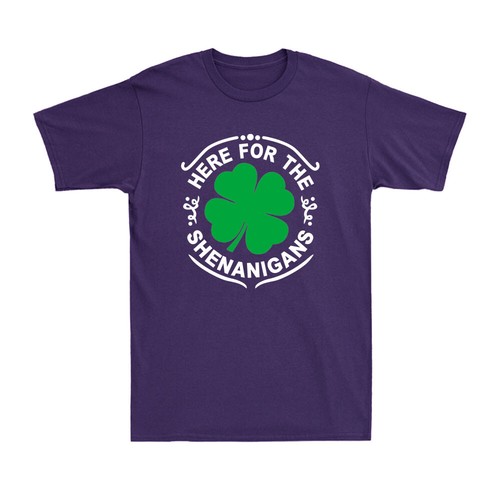 Here For The Shenanigans St Patricks Day Green Lucky Shamrock Leaf Men's T-Shirt - Picture 10 of 10