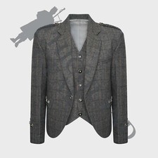 Argyll Tweed Jacket Vest-Waistcoat 100 Wool Kilt Jacket- Ex Hire for Wedding