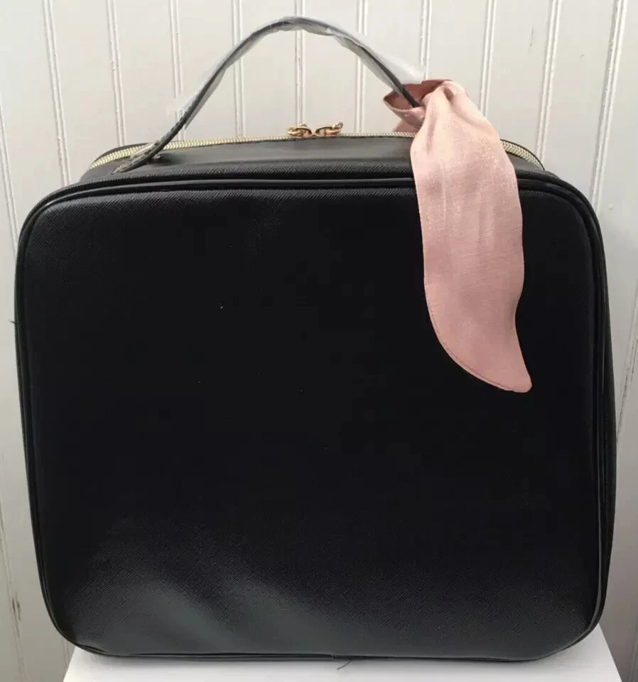 Bolso de Viaje 2 Piezas Lancome Paris Grande Negro Cuadrado Cosmético Maquillaje FUNDA DE TREN Foto 3 de 4