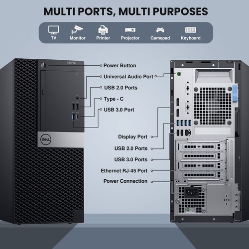 Dell Tower Desktop PC Intel i7-9700 64GB 2TB SSD 2TB HDD Built-in Wi-Fi Window11 - Afbeelding 2 van 7