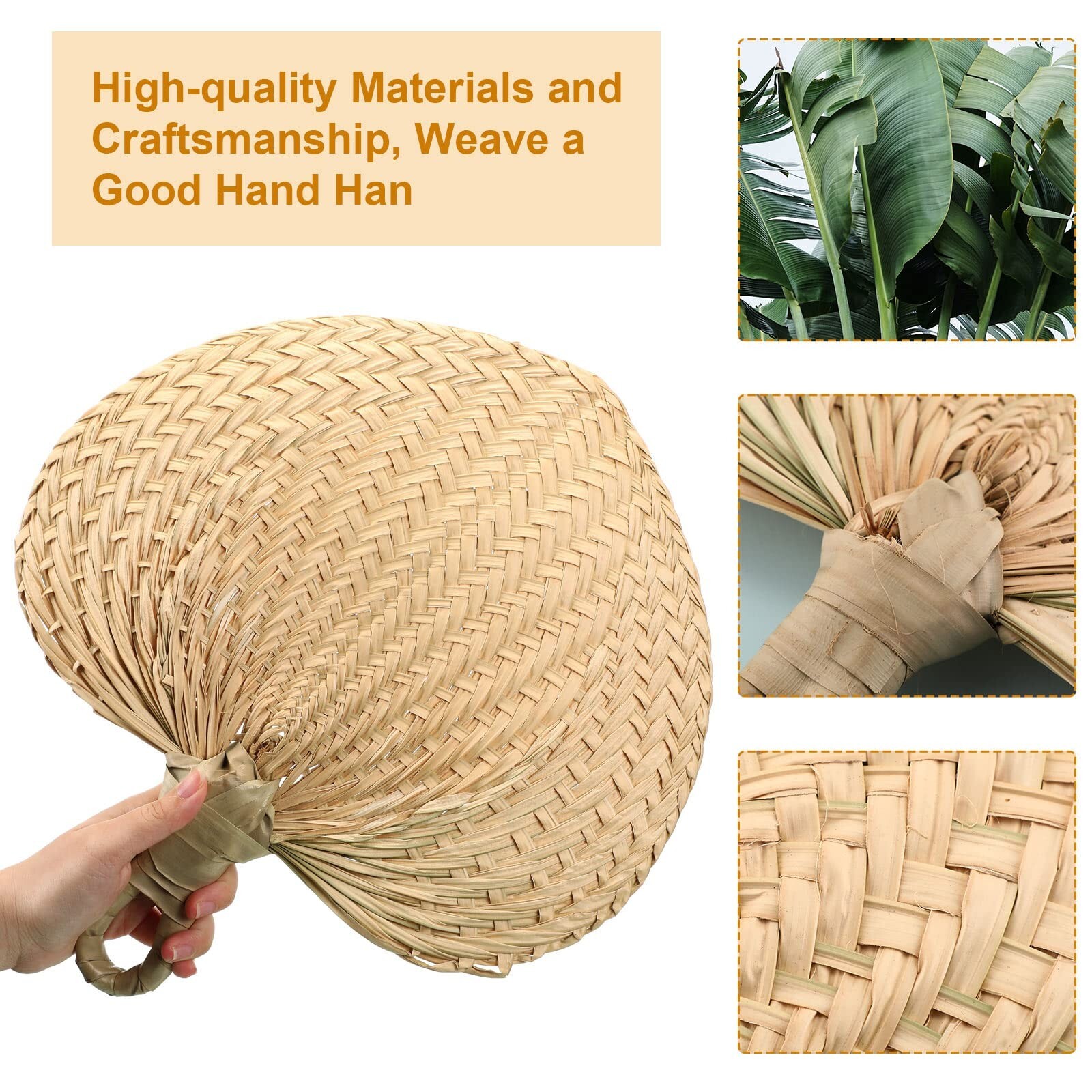 15 Pieces Raffia Hand Fan Woven Hand Fans Natural Pal… Gem