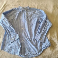 Izod Mens Large Blue Stripe Button Up Casual Dress Shirt