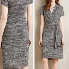 Maeve Marled Knit Wrap Dress Gray M EUC