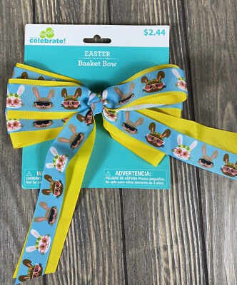 Way to Celebrate Easter Basket Bow Yellow Blue Bunnies with Glasses
