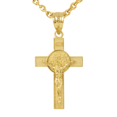 Gold St. Benedict Crucifix Pendant Necklace (1.60'')