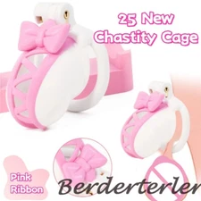 Chastity Cage Pink Ribbon Male Ring Gay Escape Prevention Lock Four Size Rings