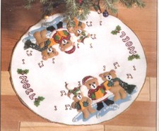 Caroling Bears Felt Christmas Mini 14" Tree Skirt Complete Kit