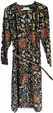Vintage Marks & Spencer St. Michael Paisley Pleated Midi Dress UK 16 Belted