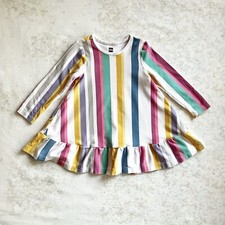 Tea Collection Baby Girl 12-18M Long Sleeve Striped A Line Dress Ruffle Colorful