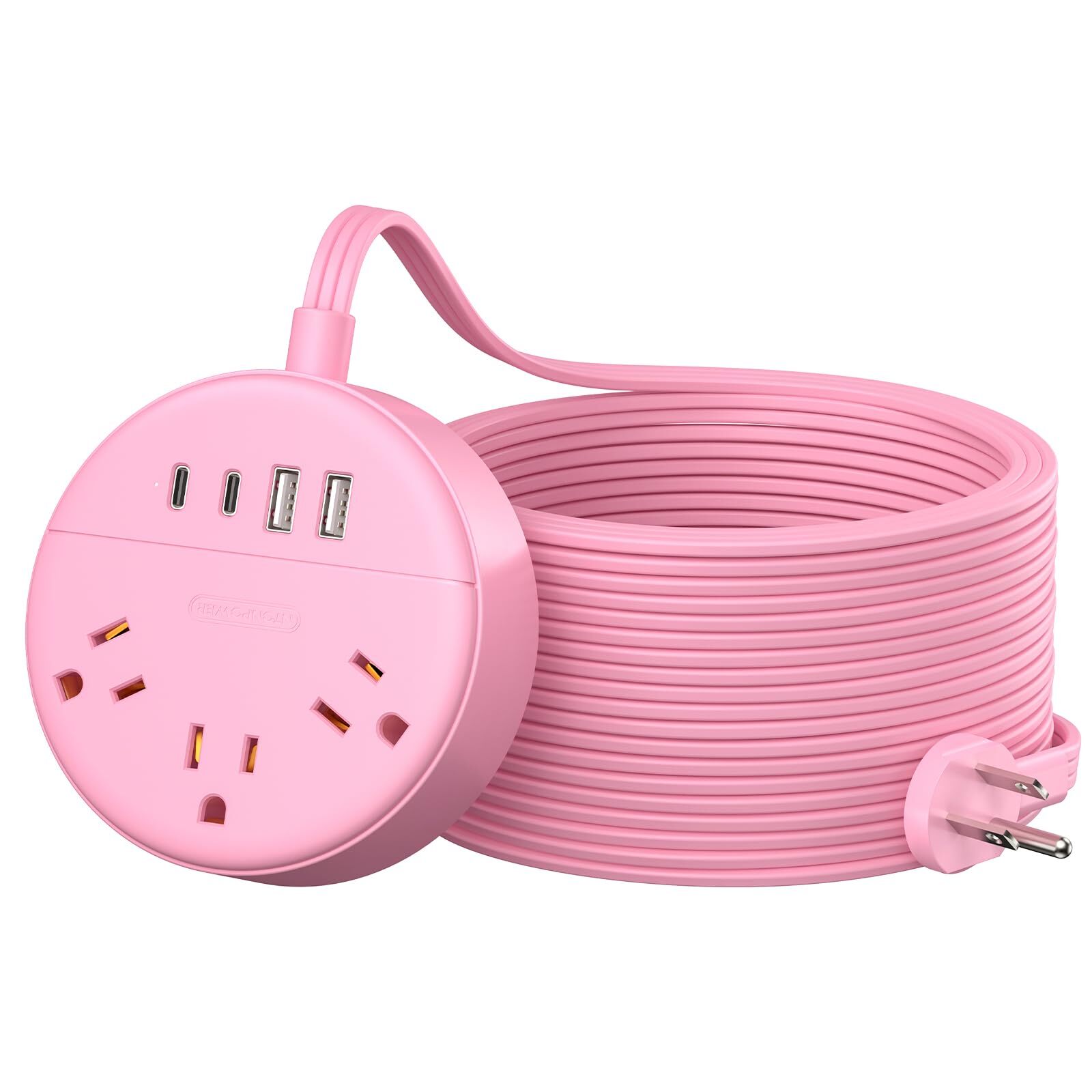 Flat Extension Cord 25 Ft Pink Power Strip With Usb C Ports Power Strip Long Cor-image