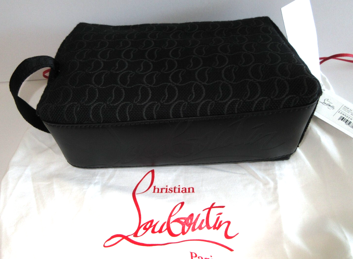 Christian Louboutin Men's Zip N Flap Pouch Dopp Toiletry Black