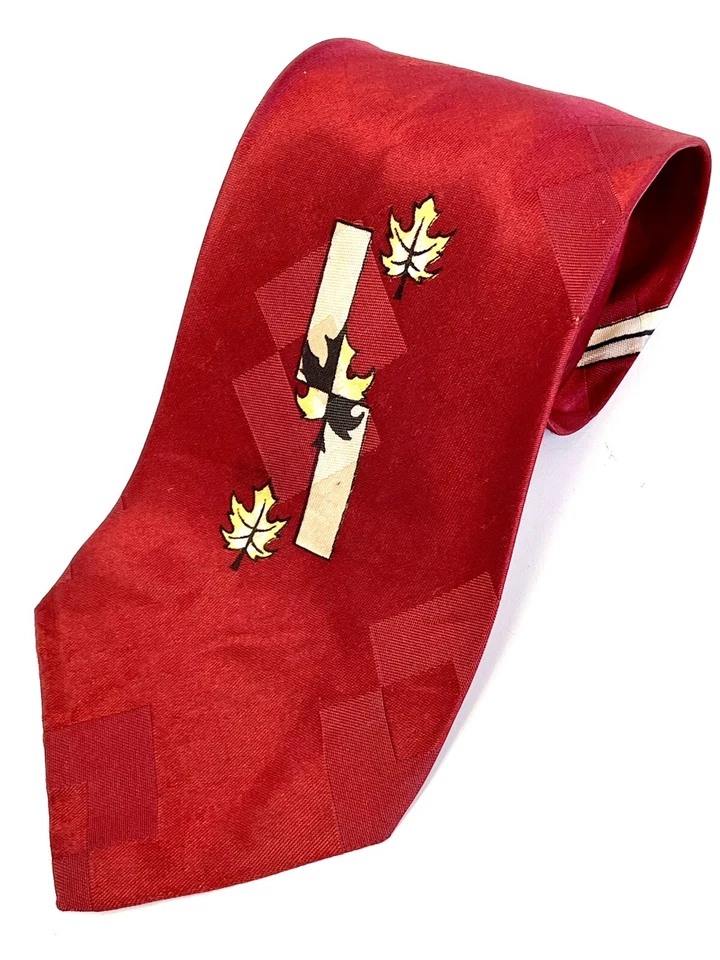 Corbata De Colección 40 Años 50 Rojo Rockabilly Hoja de Oro Columpio Art Deco Otoño Seda Rata Pack Foto 3 de 4