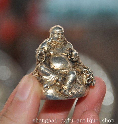 China Buddhism temple Tibetan silver wealth Maitreya Buddha statue sculpture - Picture 2 of 6