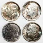 4 Coin Lot Nicely Toned Silver Roosevelt Dimes 10c US Coins 1963 1964 1955 YG