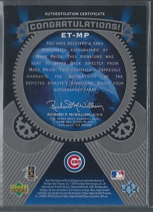 2004 Upper Deck Etchings #ET-MP Mark Prior Etched in Time Autograph Black #/150 - Image 2 of 2