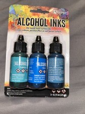 Set Of 3 Tim Holtz Alcohol Ink Blue/ Greens