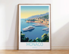 Monaco Europe, Yacht in Sea & Buildings Poster Premium Quality Choose your Size