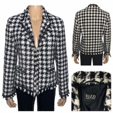 Tuzzi Black And White Houndstooth Tweed Blazer Jacket Size 14 Uk