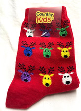COUNTRY KIDS- Red Reindeer Socks- Shoe Size 9-1