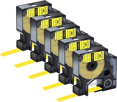 5PK Compatible label tape 18054 for  DYMO Rhino 5200 4200 5000.. Black onYellow