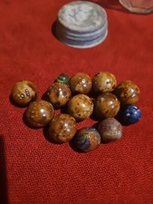 13 Antique Bennington Clay Marbles Vintage Stoneware. In Vintage Glass Jar