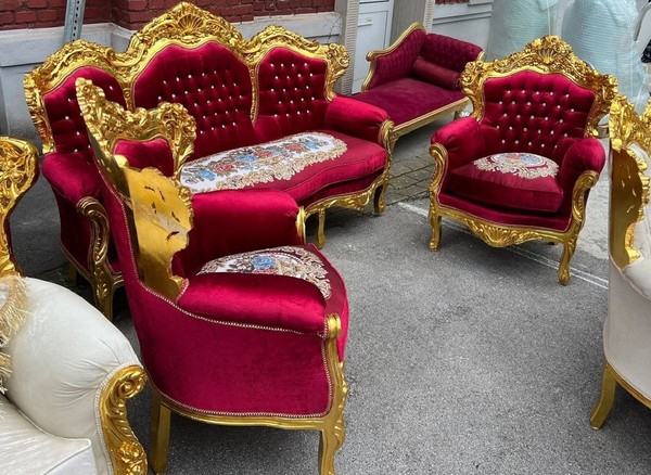 Casa Padrino Barock Wohnzimmer Set Bordeaux Rot / Gold - Barock MöBel-image