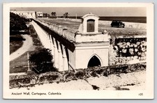 Car Driving Along Ancient Sea Wall Cartagena Colombia RPPC Postcard