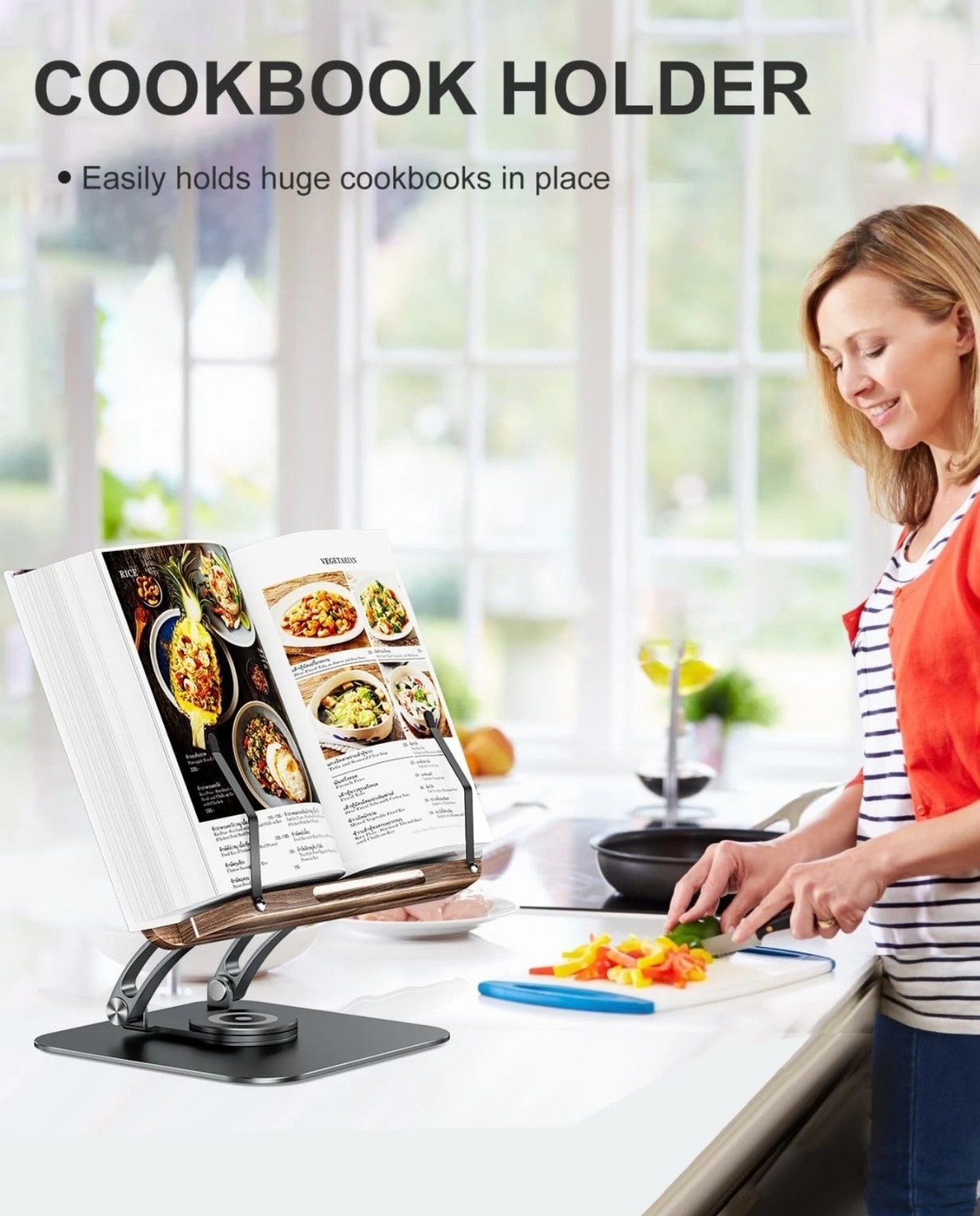 Tounee Book Stand for Reading, Adjustable Book Holder with 360° Swivel Base