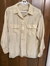 VTG 100 Silk button up blouse size S oversized beige classic minimal office