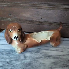 Cerámica De Cuernavaca Mexico Ceramic Dachshund Ashtray Vintage 1970s Weiner Dog
