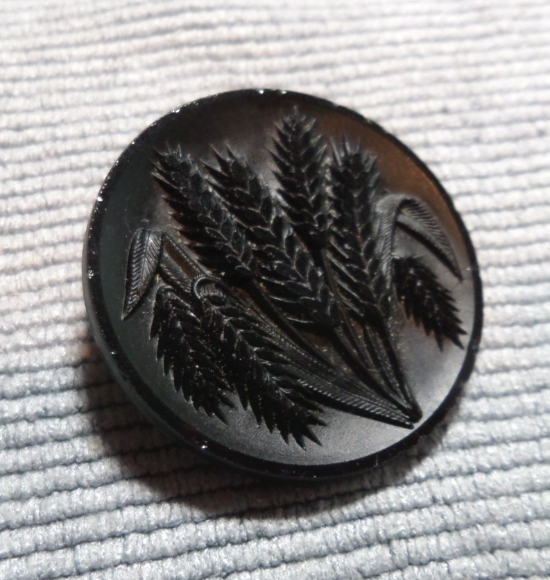 Antique Black Glass Carved Picture Button FLOWERS | eBay