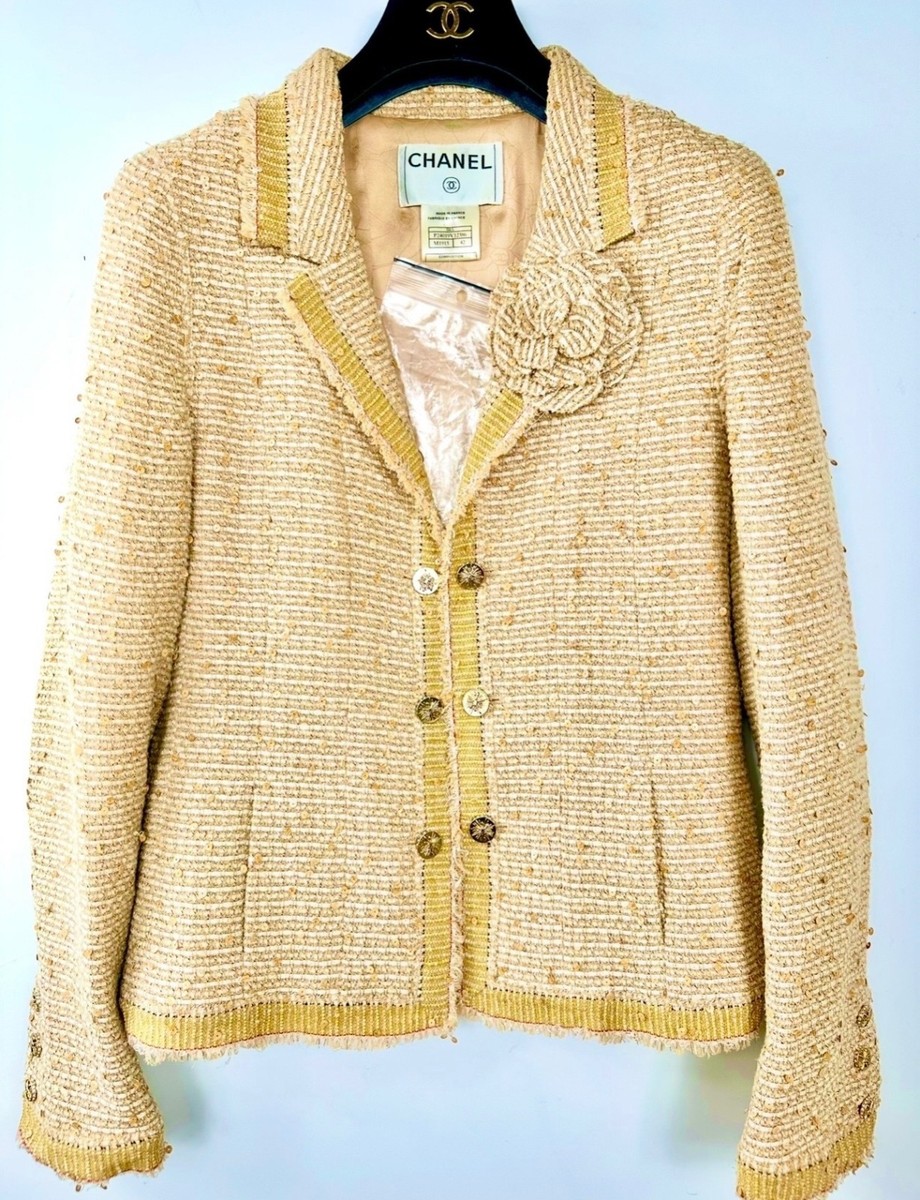 Chanel 2004 White Tweed Dress Jacket 38 40 42 6 8 10 Coat Camellia