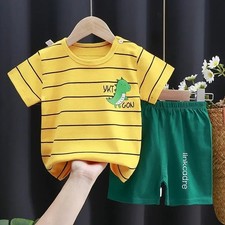 Toddler Cartoon Cotton 2Pc Outfit Set Contrast T-Shirt Shorts Casual Tracksuit
