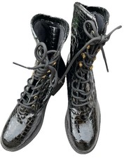 Dingo 6.5 Black Shiny Patent Leather Crocodile Goth Punk Heel Combat Boots