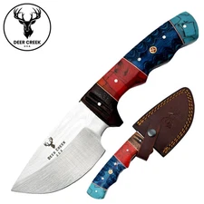 DC 004 5" Deer Creek Multi-Color Wood & Resin Hunting Knife with Leather Sheath