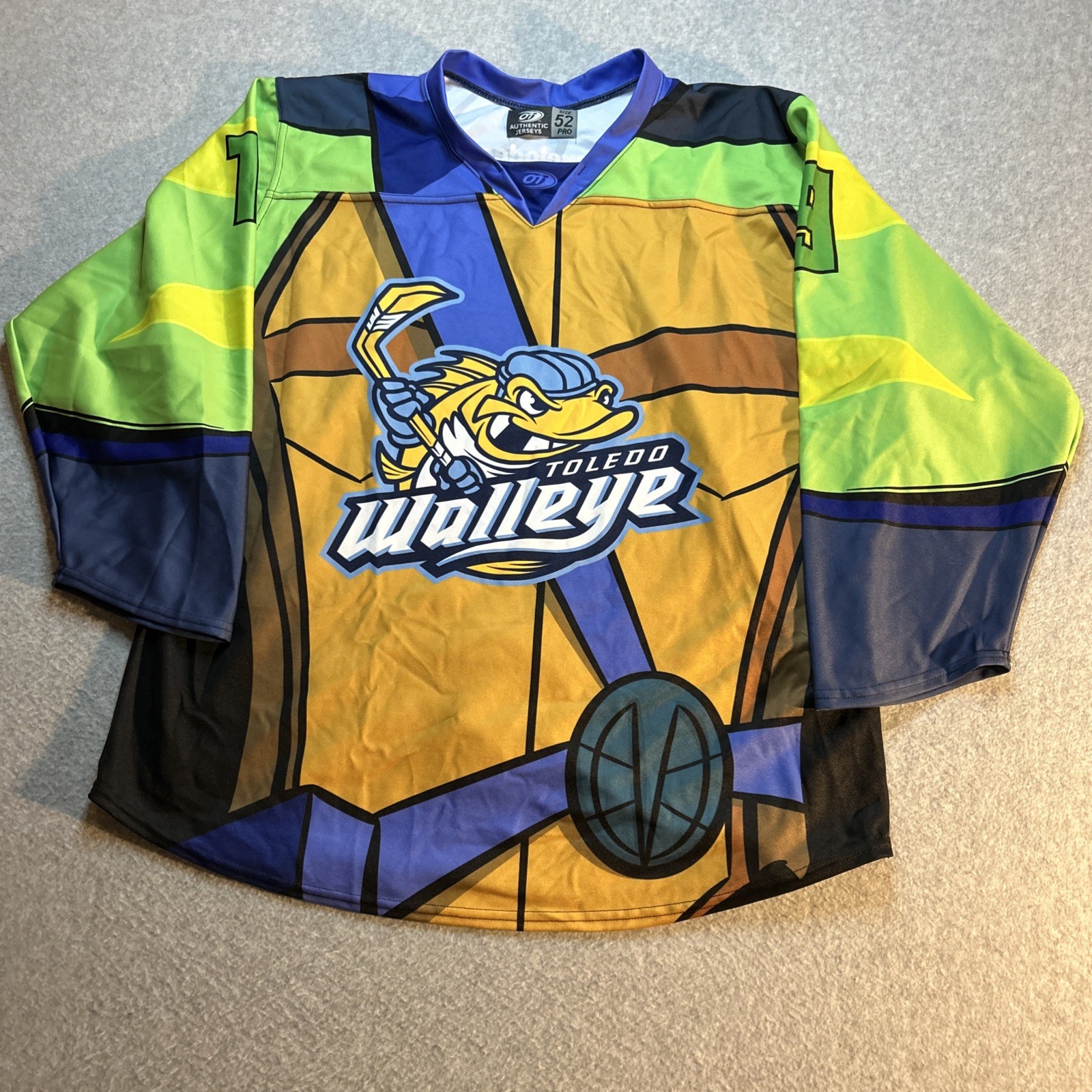 OT Authentic Toledo Walleye ECHL Nickelodeon Jersey #19 - Size 52 w/ Fight Strap