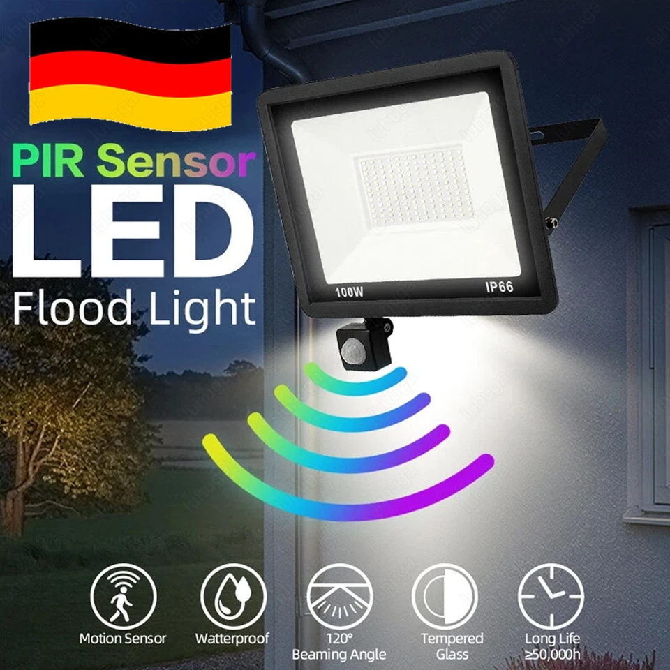 LED Fluter Bewegungsmelder 230V Strahler Scheinwerfer Baustrahler Außenstrahler - Bild 3 von 4