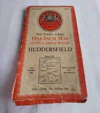Ordnance Survey One Inch Cloth Map - Sheet 102  -  Huddersfield  - 1947