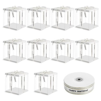 10Pcs PET Clear Cake Box,7x7x8 Inch Cake Packaging Boxes, Transparent Cake Bo...