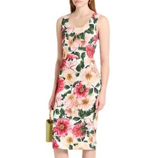 NWT Dolce & Gabbana Pink Multi Floral Midi Bodycon Dress IT 42 M