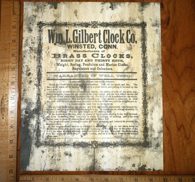 William L. Gilbert Clock Co. Winstead, Conn. Label Antique Clock Parts