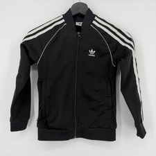 Adidas Kids Track Jacket Black Trefoil Logo Superstar Tracksuit Top Size XS 7 8Y