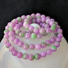 Certified 8mm Lavender Green Natural Burma Jade jadeite Round Bead Necklace 34
