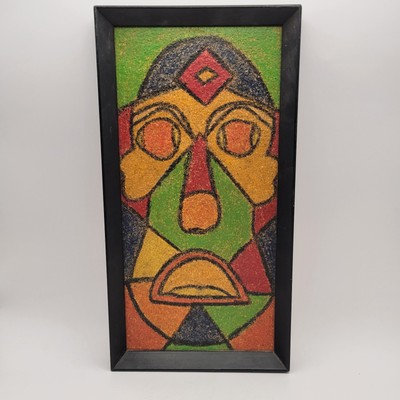 Vintage Tiki Art by Stephanie Pearson Crayon On Cork Framed 6 X 12 in