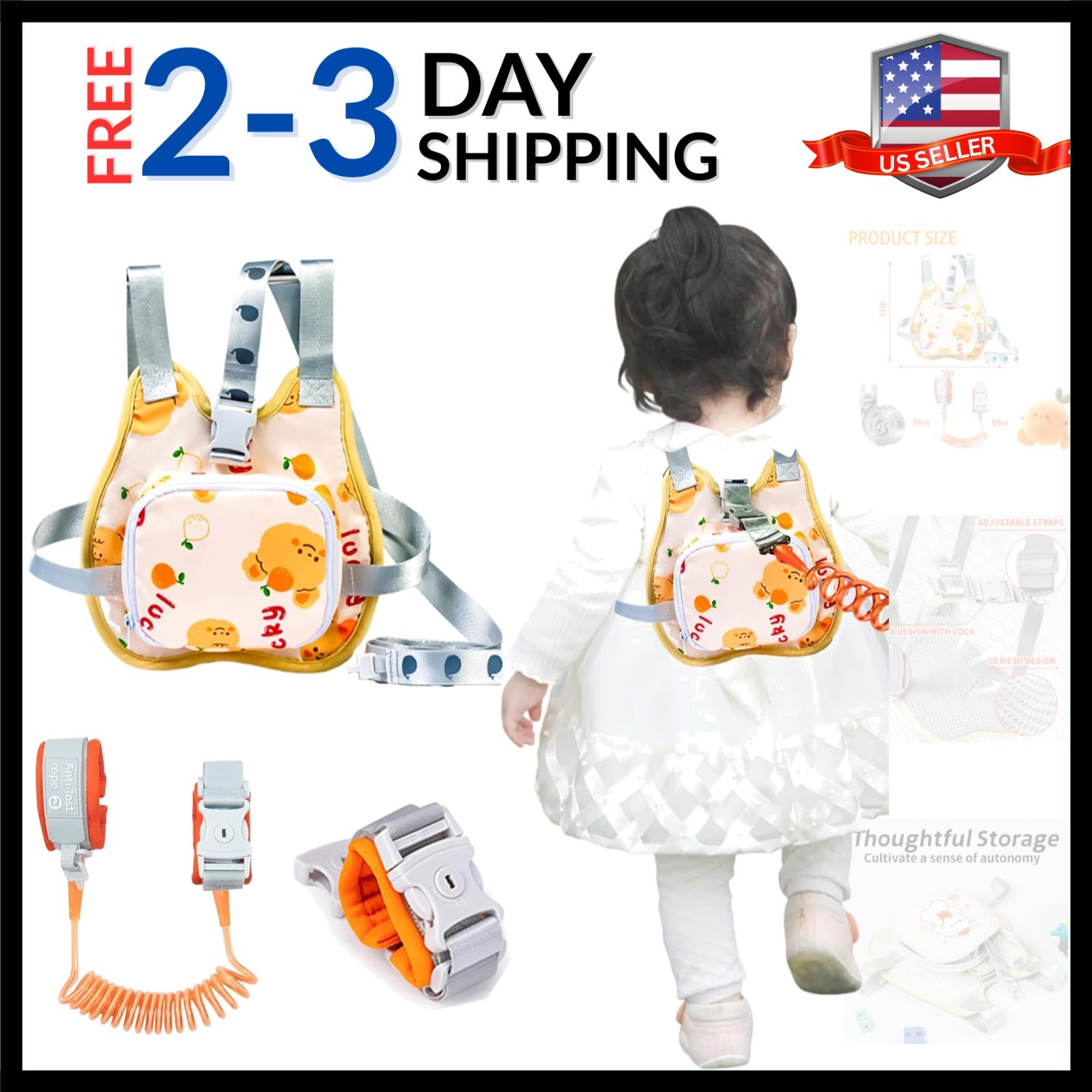 3 in 1 Toddler Harness Leash,Reflective Kids Leash + Anti Lo