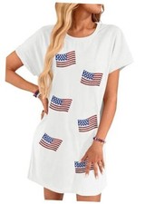 Womens 4th of July Crewneck Short Sleeve Patriotic Outfit Red White Blue