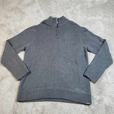 Eddie Bauer Sweater Men TXL Gray Pullover 1/4 Zip Mock Neck Logo Knit Heavy