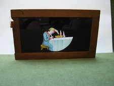 Victorian Magic Lantern Mechanical Slip Slide Man Eating Duck Dinner flies away